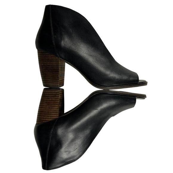 Lucky Brand Joal Leather Open Toe Stacked Wood Heel Bootie Shoe Size 8.5M - Picture 1 of 10